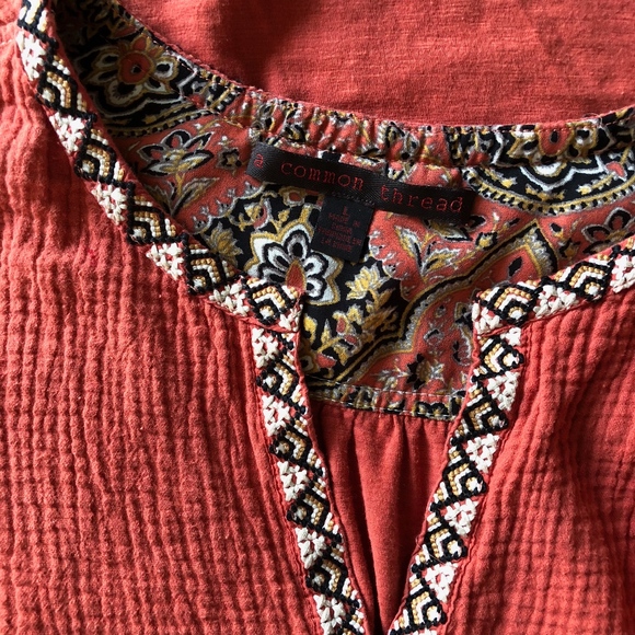 BOHO PEASANT BLOUSE EMBROIDERED GAUZY TUNIC - Picture 5 of 5